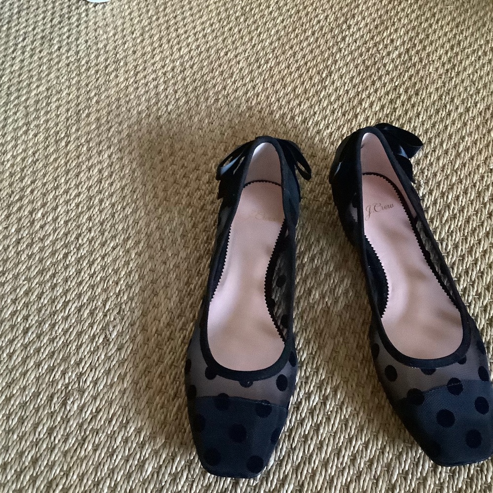 NIB Never Worn J Crew 8.5 Sally Ballet in Mesh Dot Shoes Flats with Bow on Heel